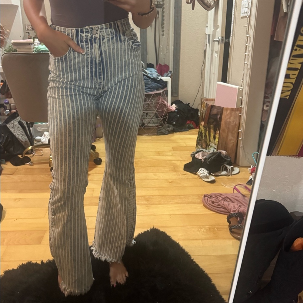 KanCan Blue and White Striped Jeans